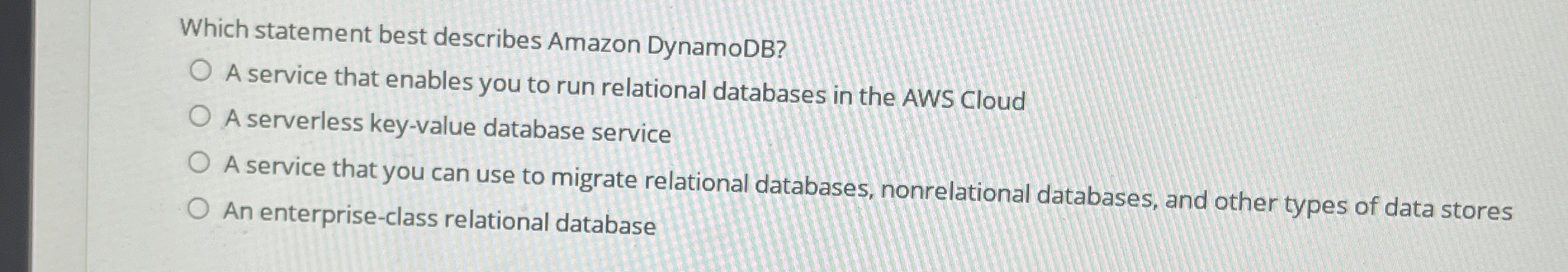 Which statement best describes Amazon DynamoDB? A