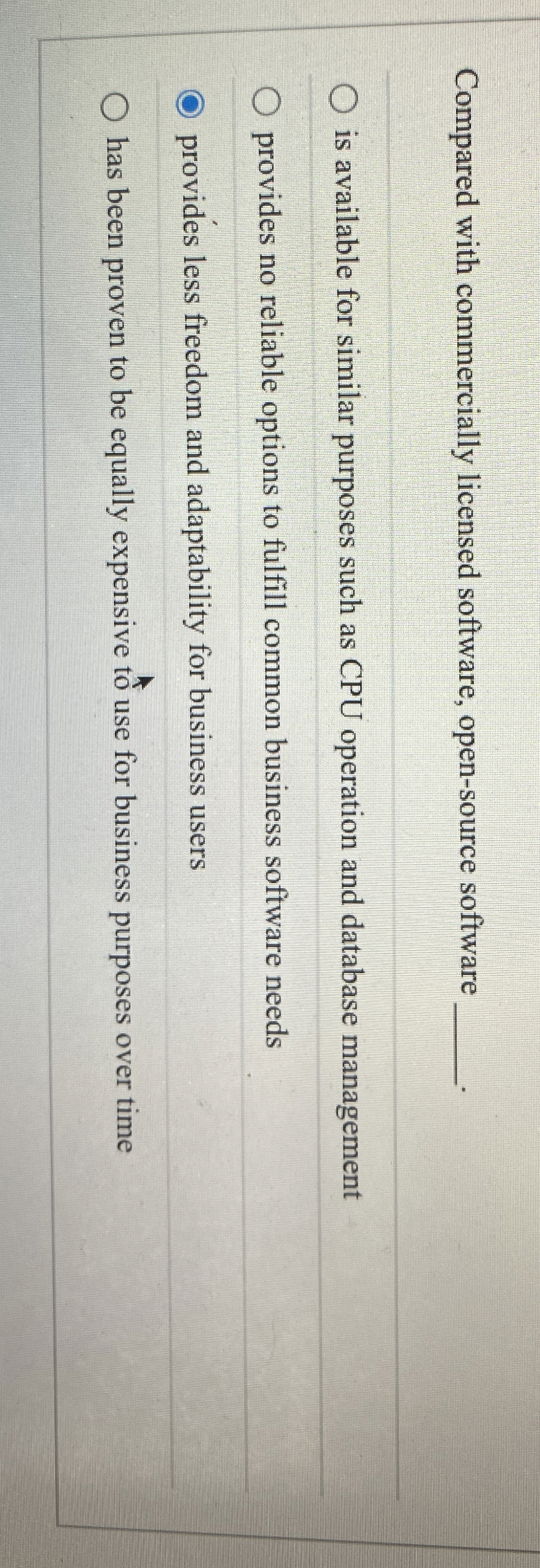 Compared with commercially licensed software,