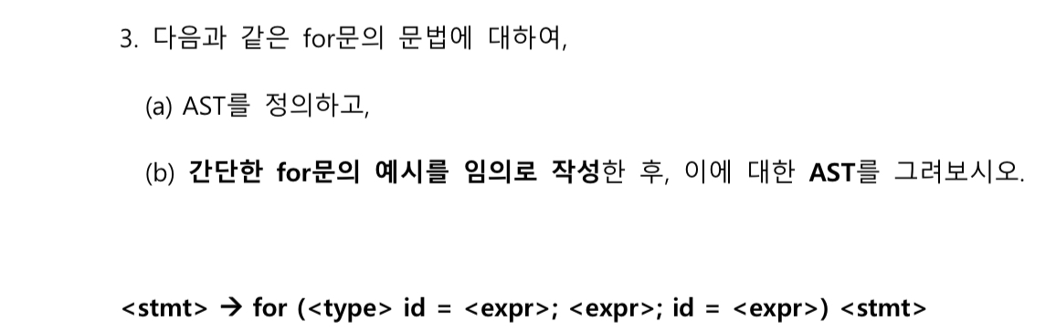 for , ( a ) AST , ( b ) for , AST . ) = ; ; i d =