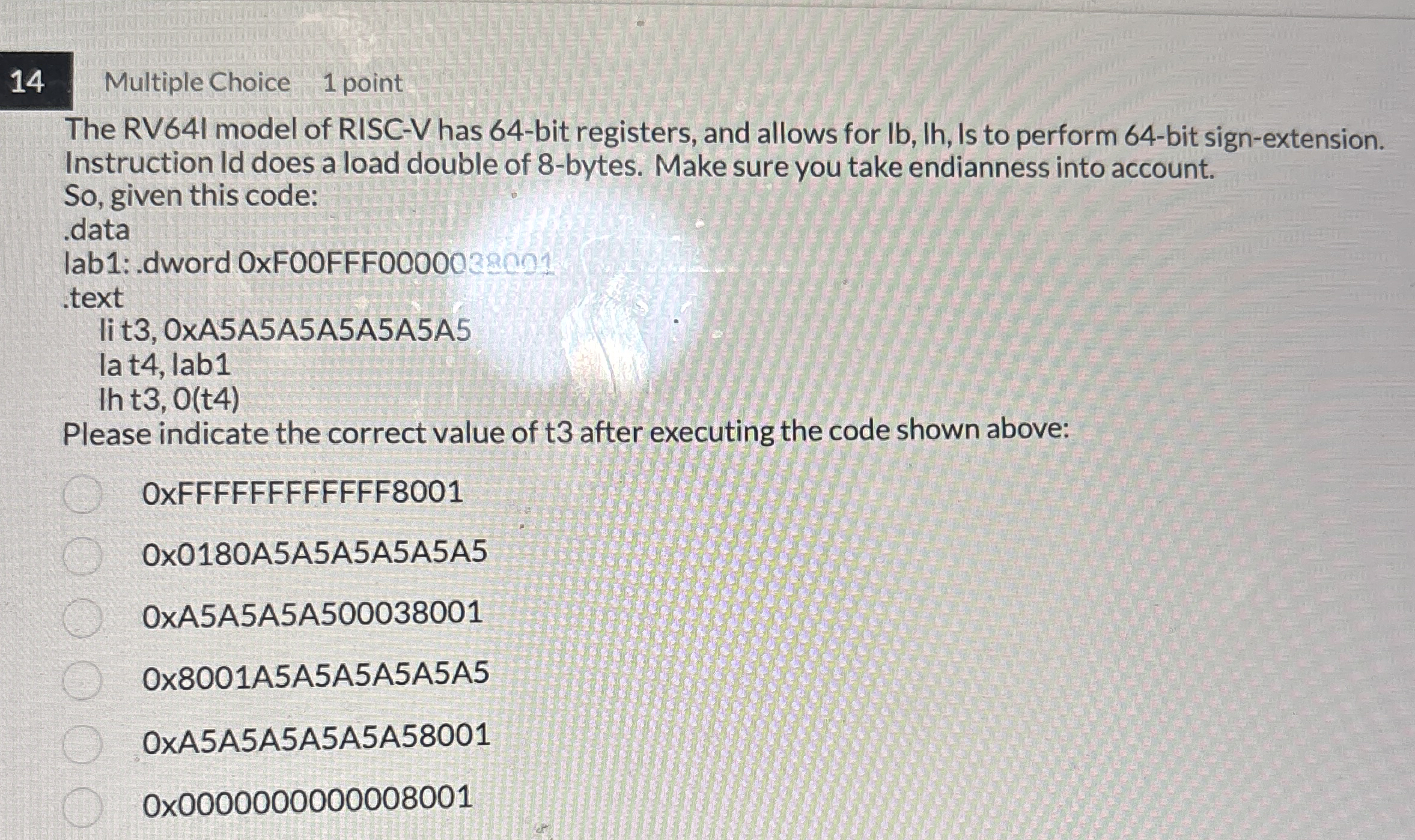 1 4 Multiple Choice 1 point The RV 6 4 I model of