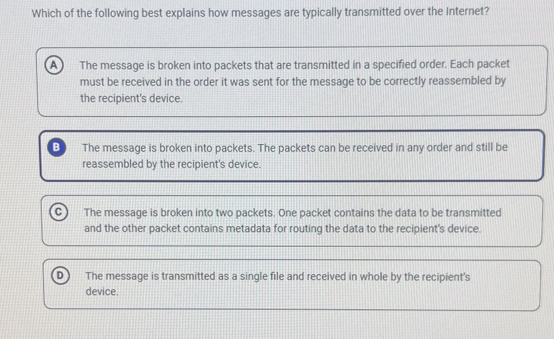 Which of the following best explains how messages