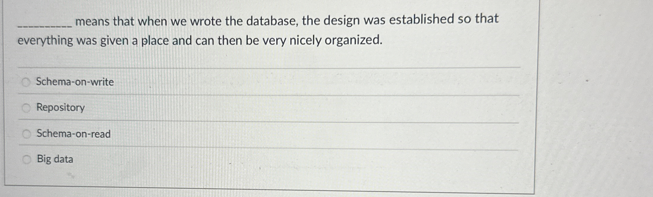 means that when we wrote the database, the design
