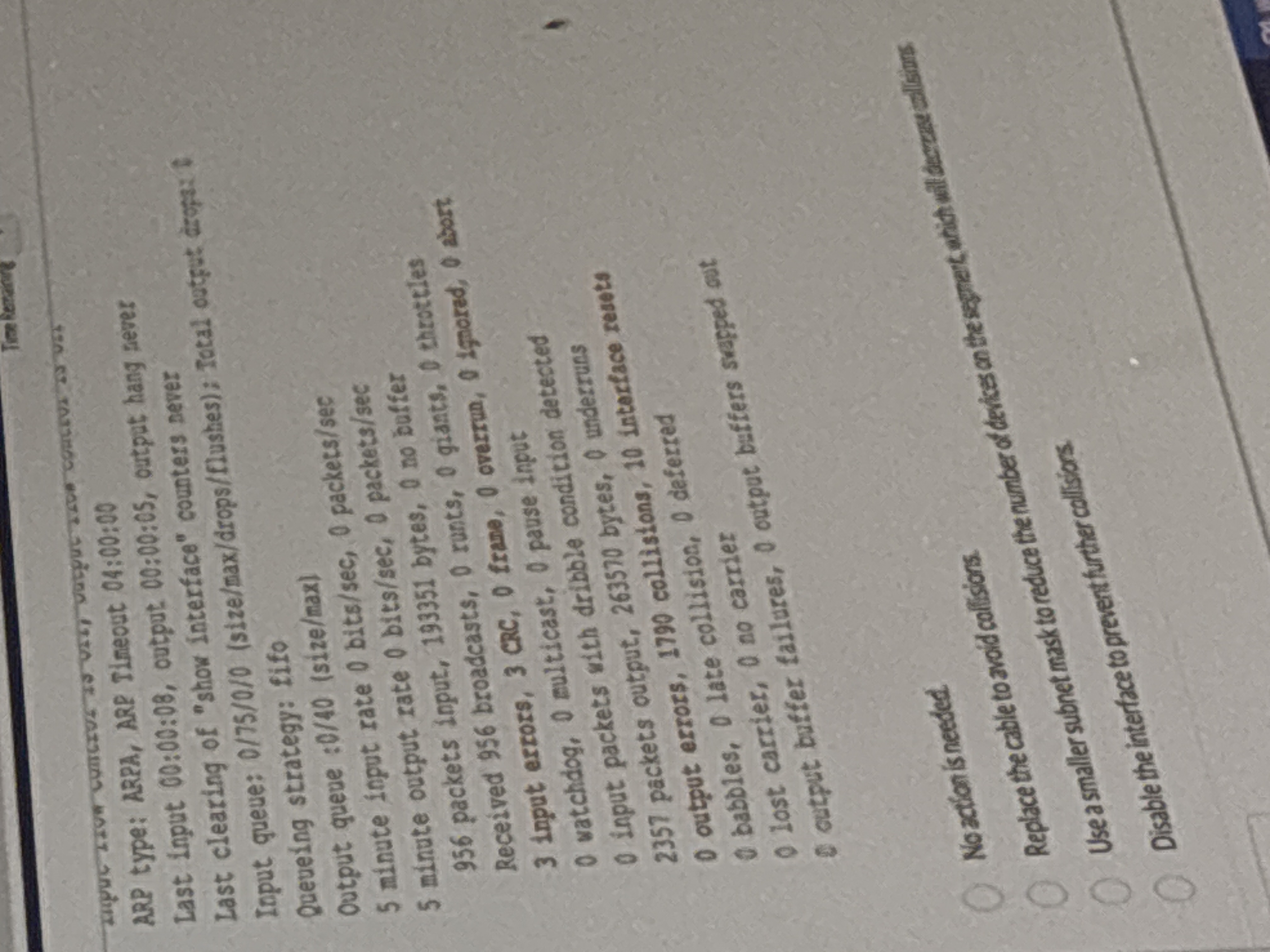 Nortple choice sponts Given the "show interface"