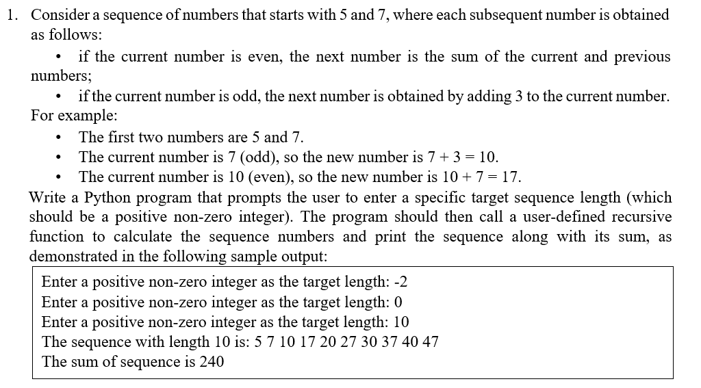 1 . Consider a sequence of numbers that starts