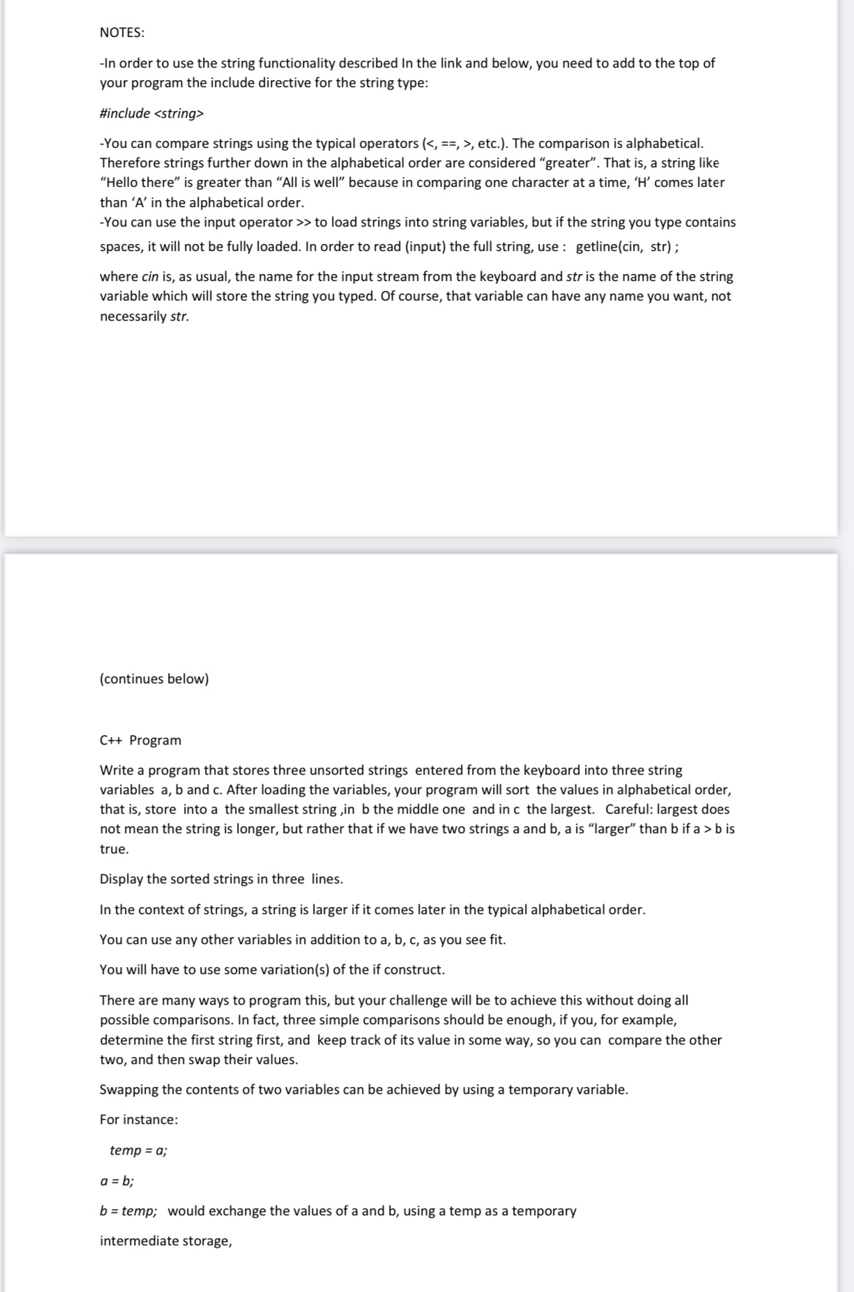 NOTES: - In order to use the string functionality