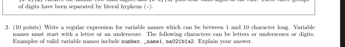 Write a regular expression for variable names