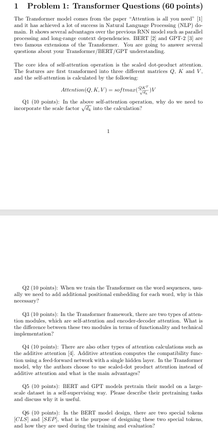 1 Problem 1 : Transformer Questions ( 6 0 points
