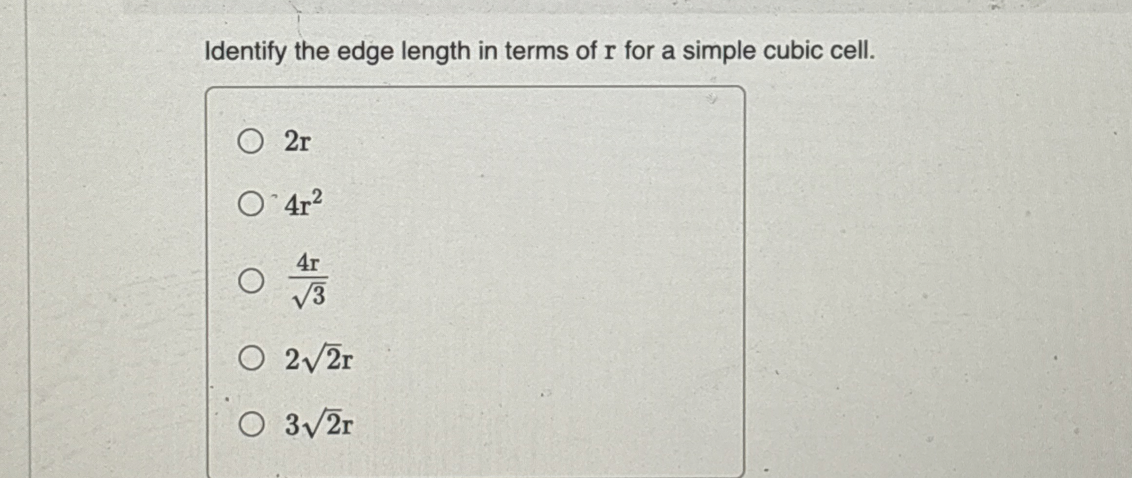 Identify the edge length in terms of r for a