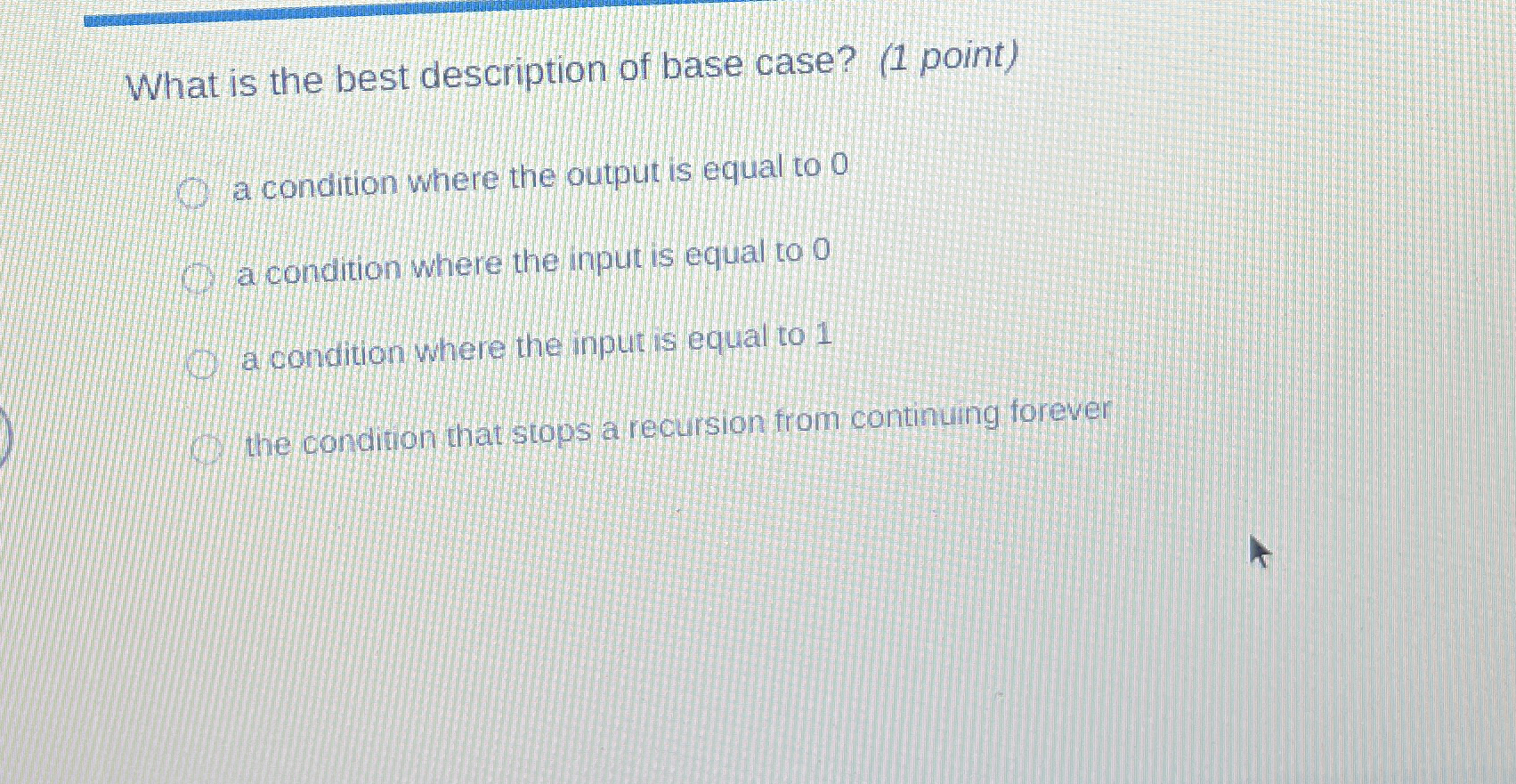 What is the best description of base case? ( 1