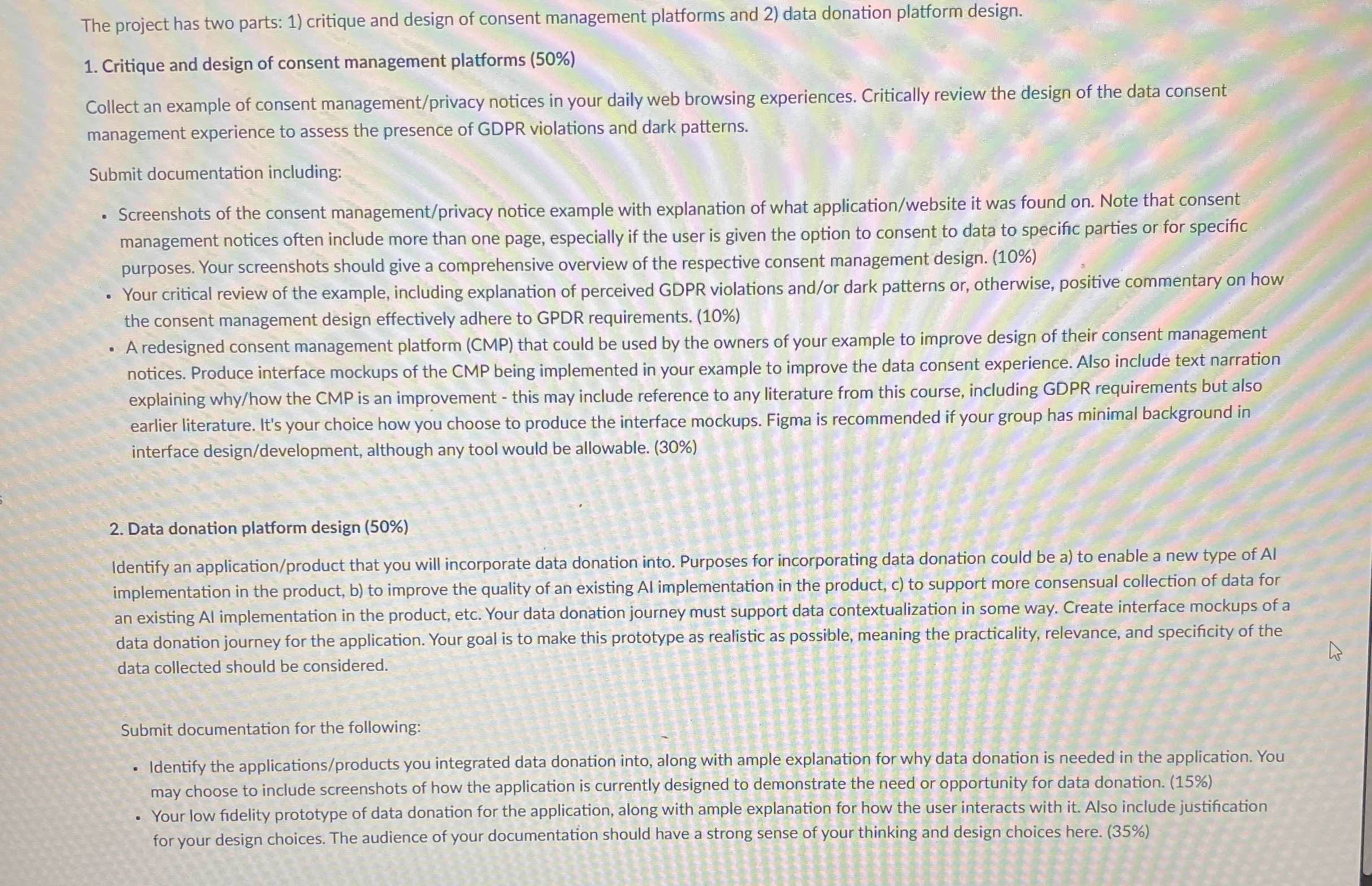 The project has two parts: 1 ) critique and