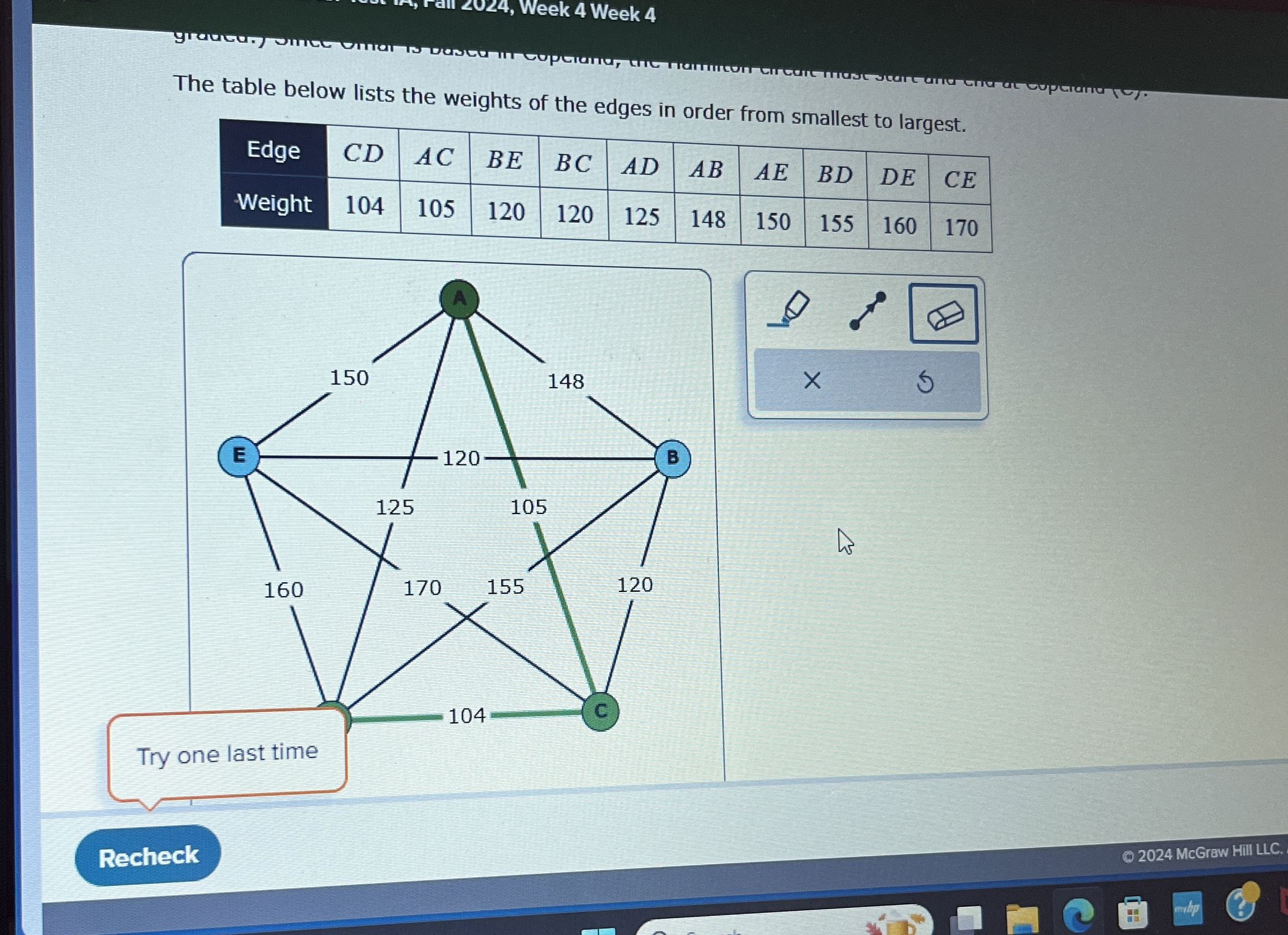The table below lists the weights of the edges in