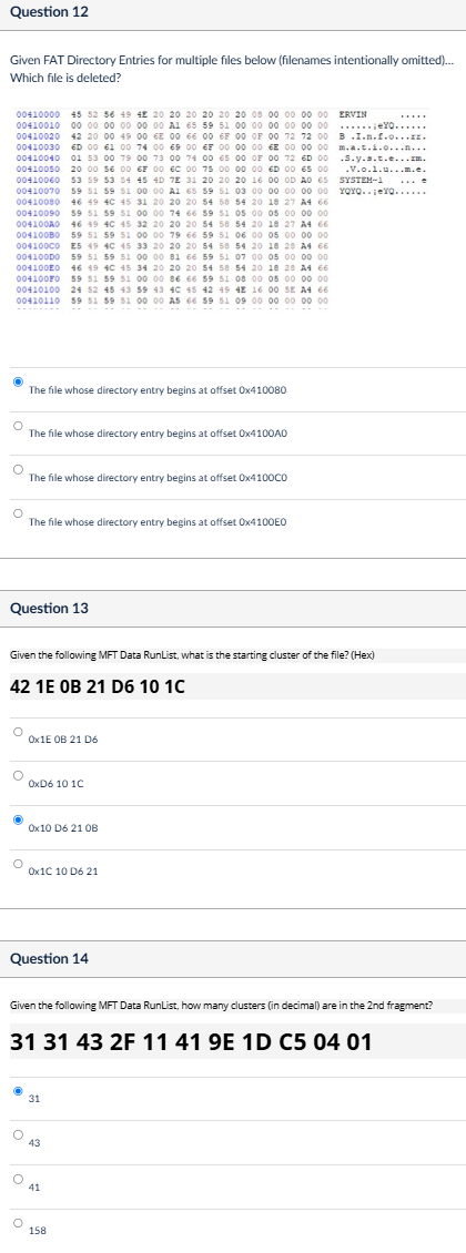 Question 1 2 Given FAT Directory Entries for