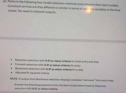 ( a ) Perform the following four model selection