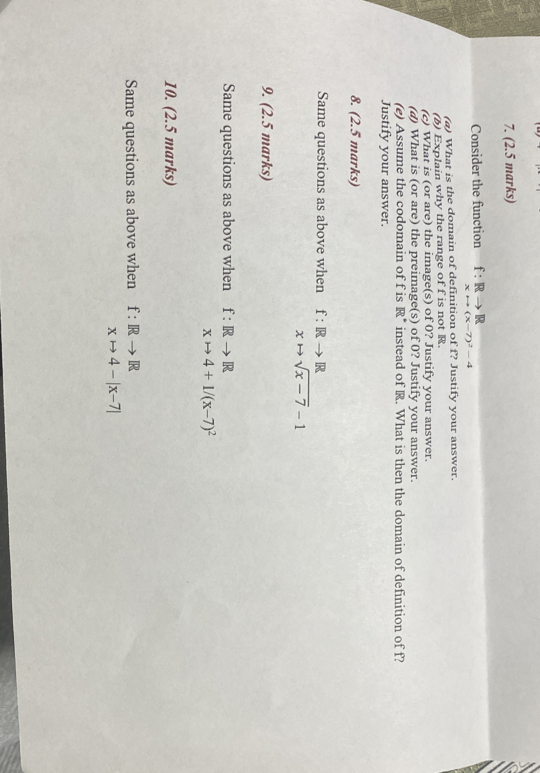 ( 2 . 5 marks ) Consider the function , f : R x R