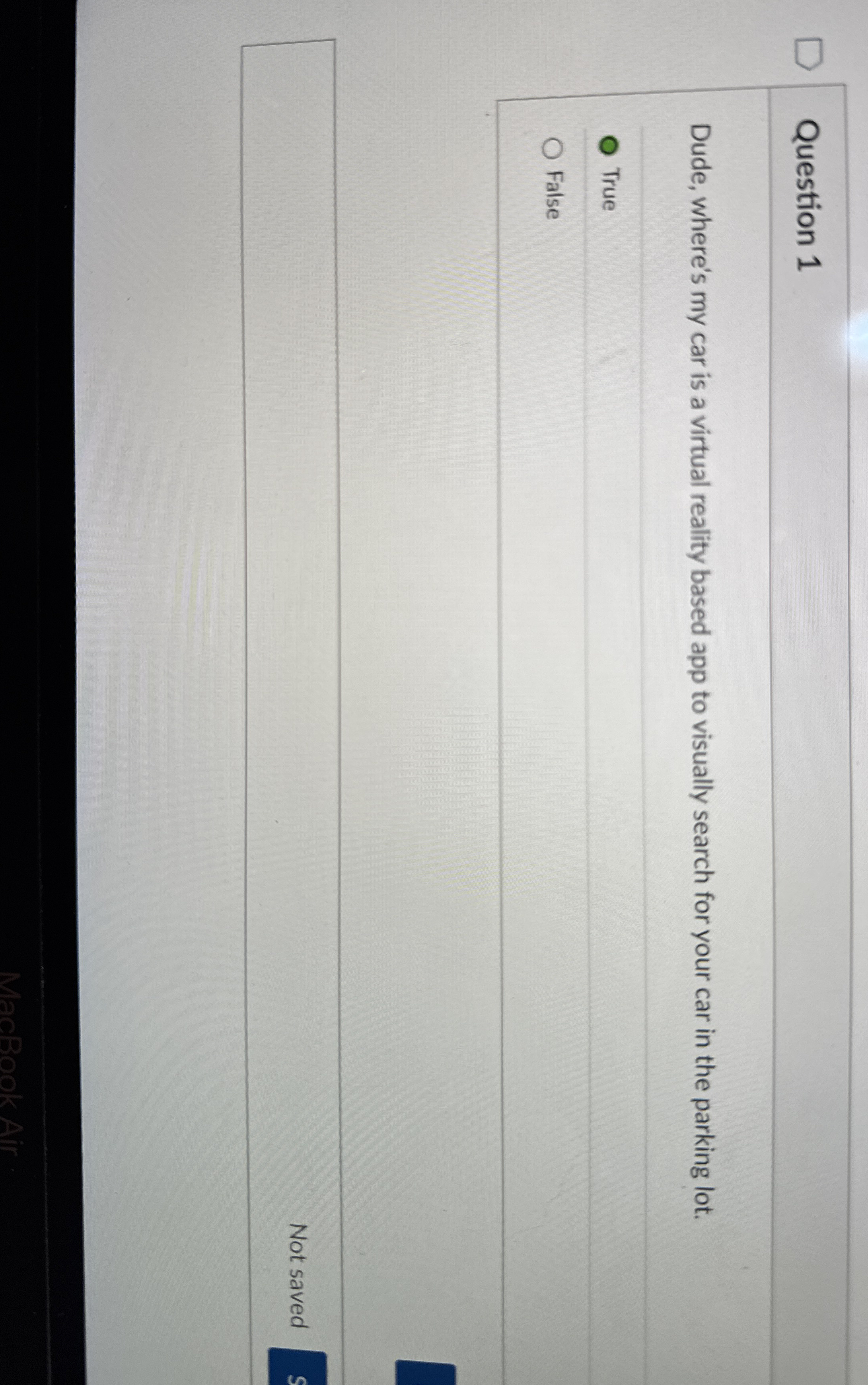 Question 1 Dude, where's my car is a virtual