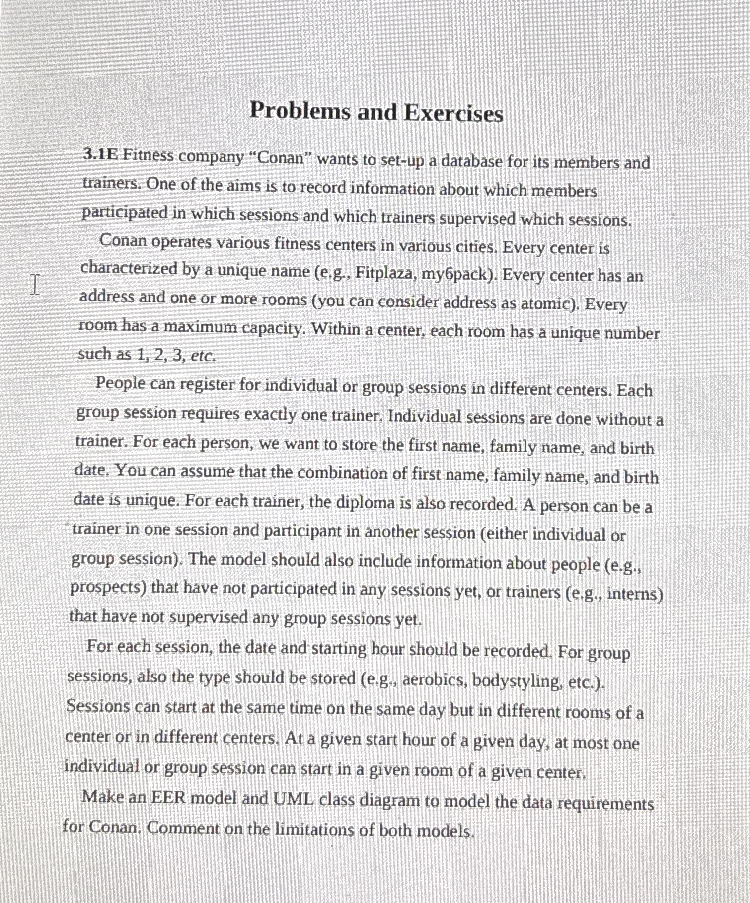 Problems and Exercises 3 . 1 E Fitness company