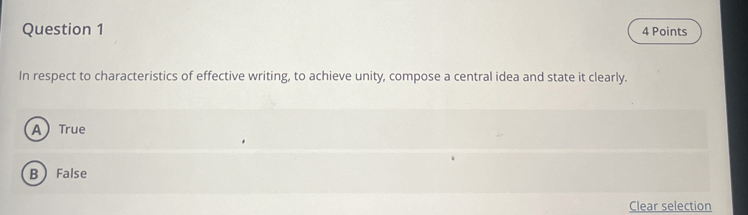 Question 1 4 Points In respect to characteristics