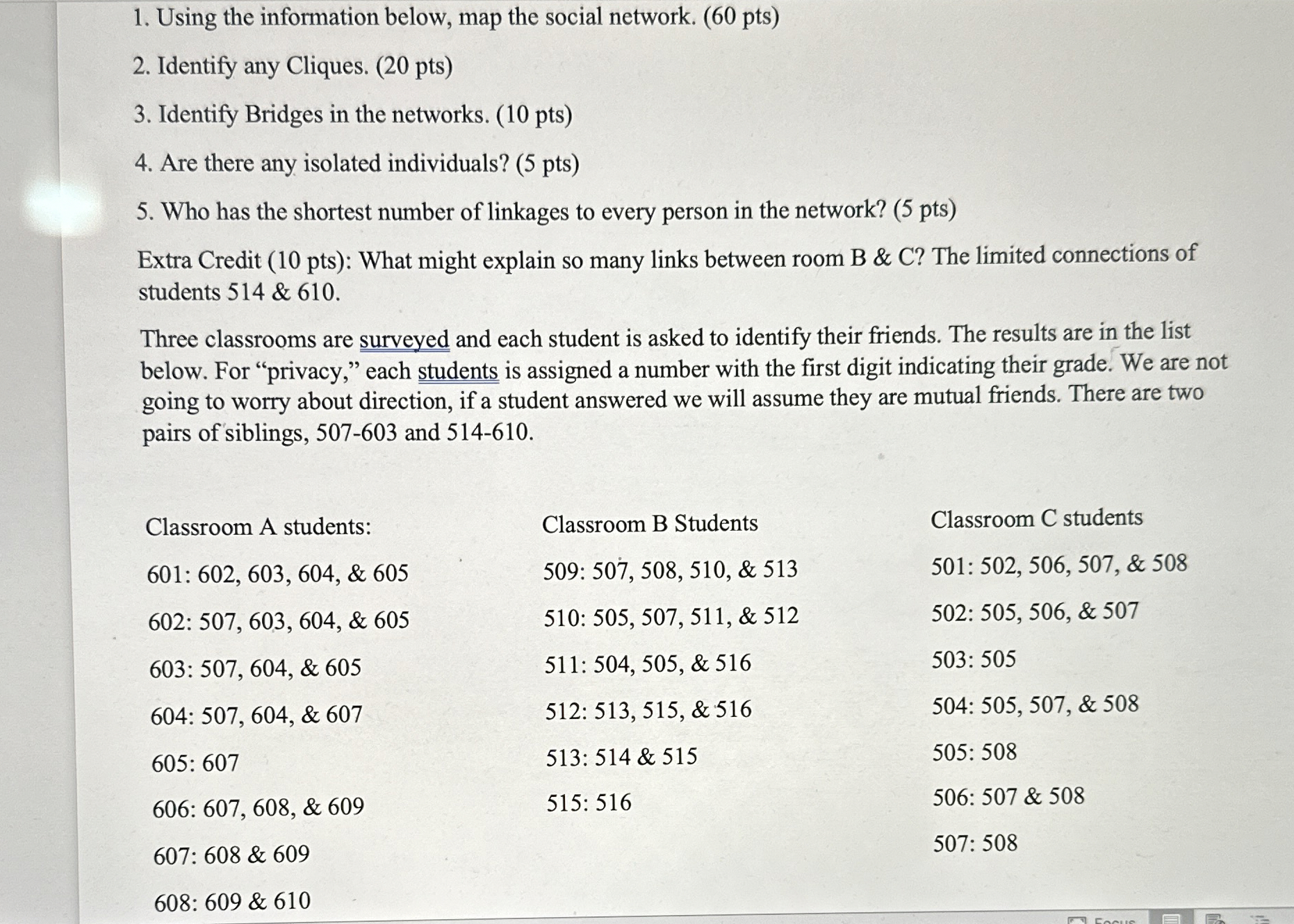 Using the information below, map the social