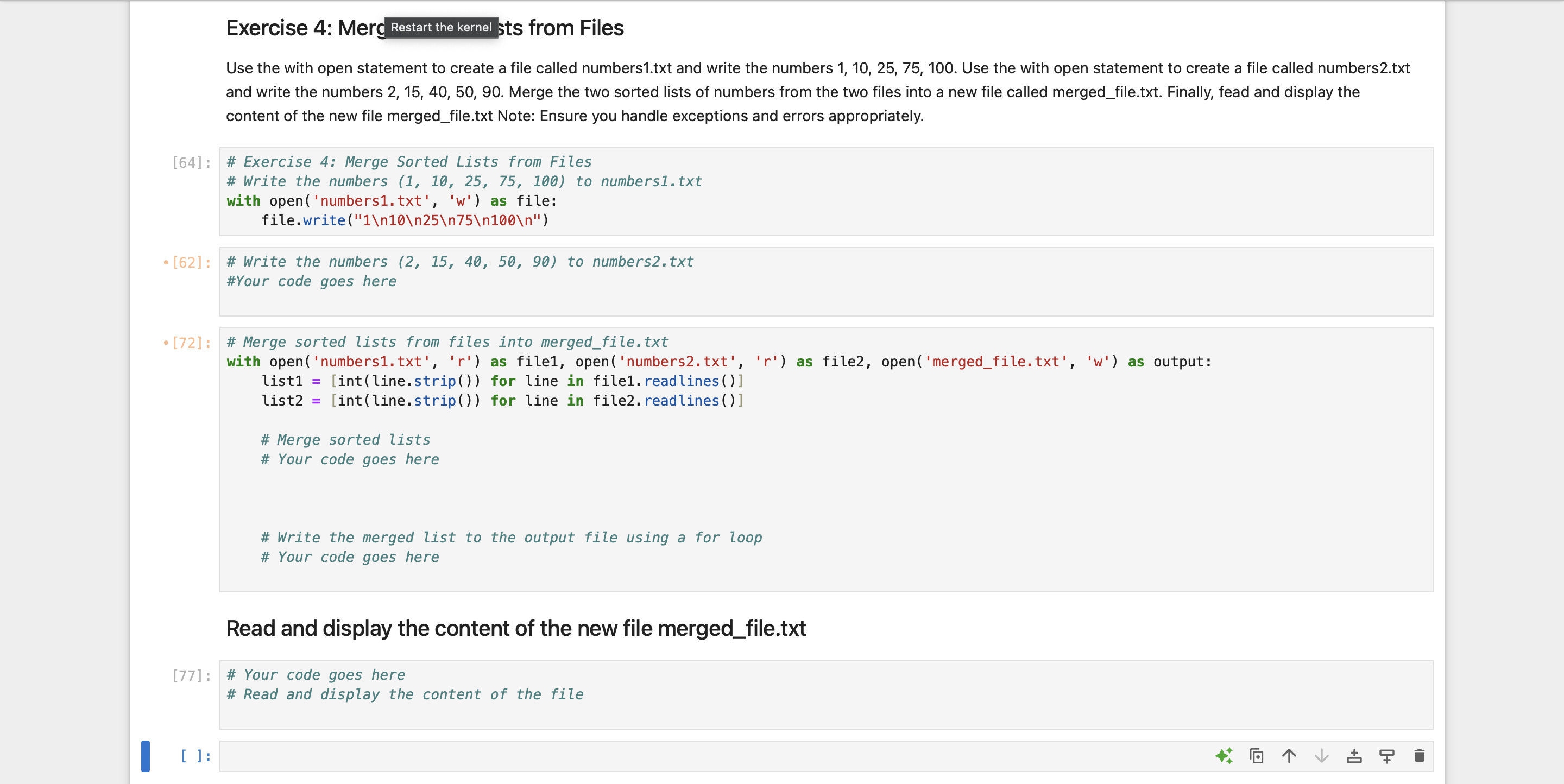 Exercise 4 : Mers Restart the kernel ts from