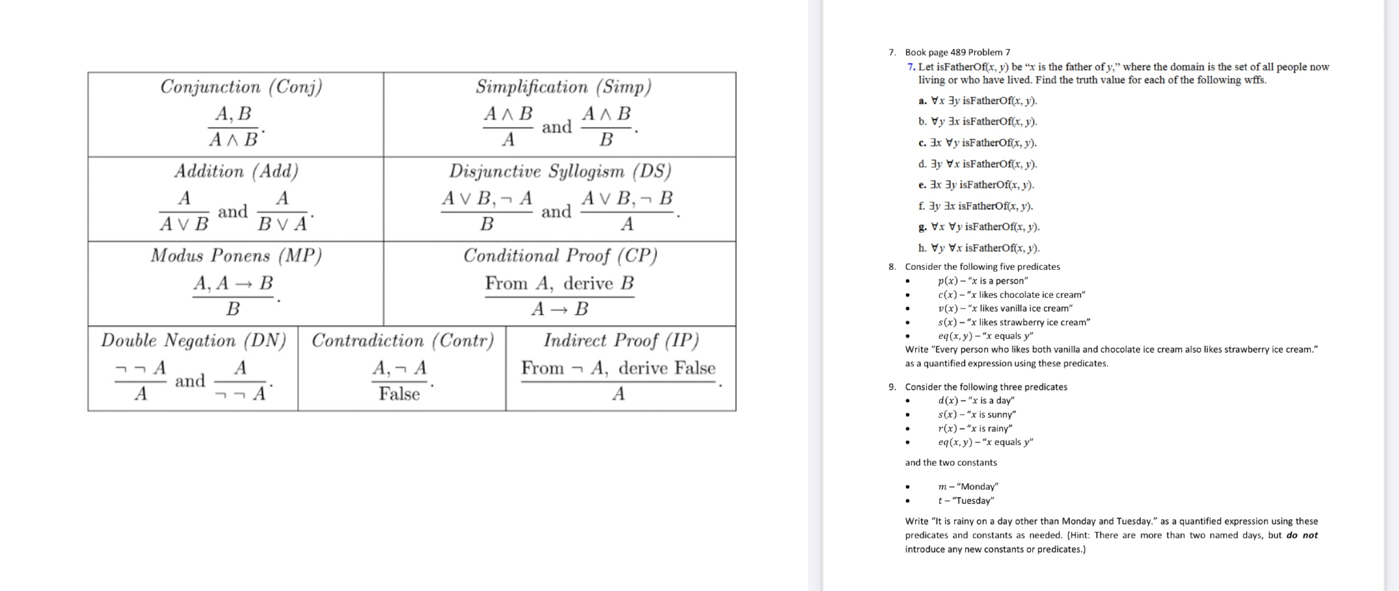 Book page 4 8 9 Problem 7 Let isFatherOf ( x , y