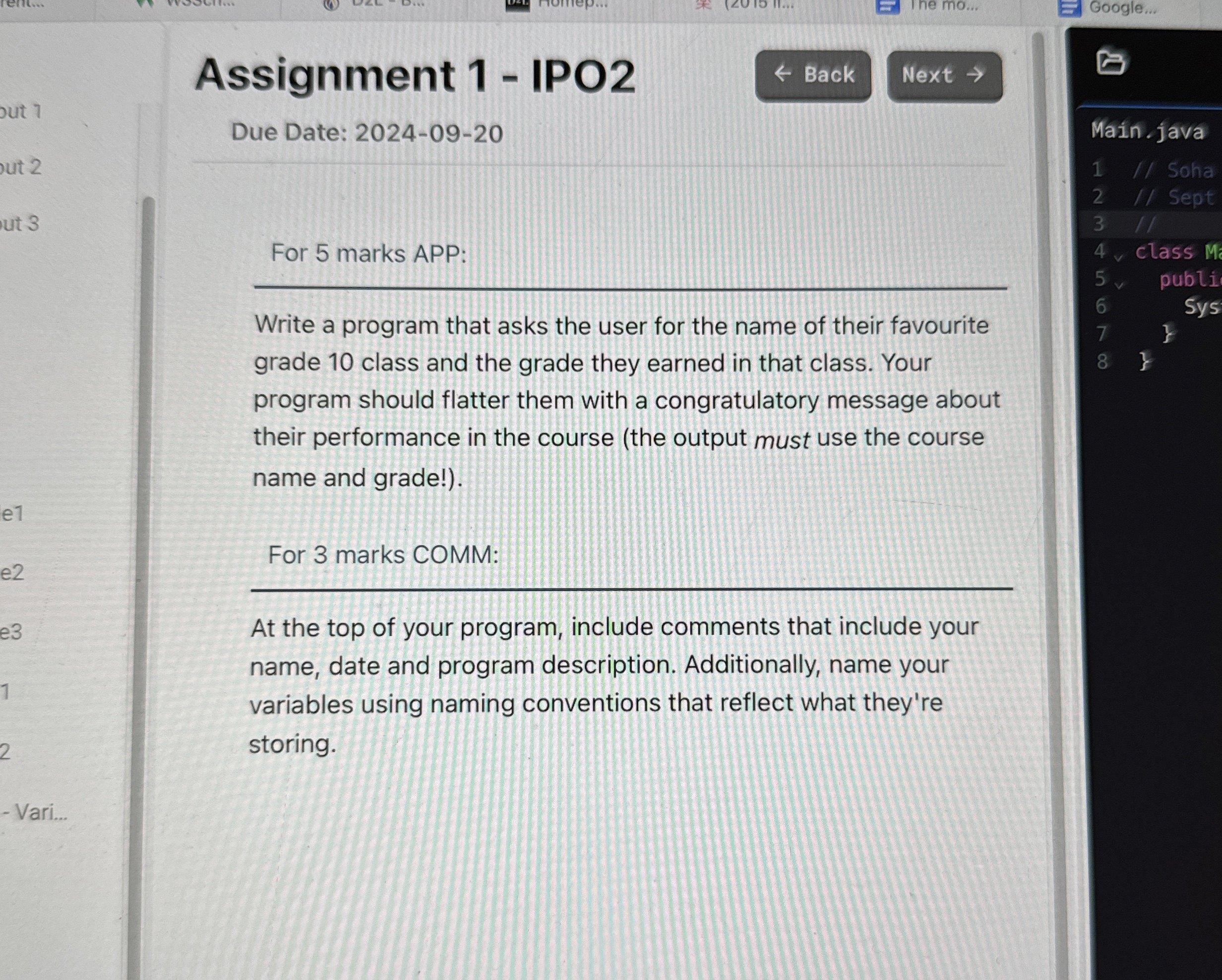 Grade 1 1 ( University level ) using java. Write
