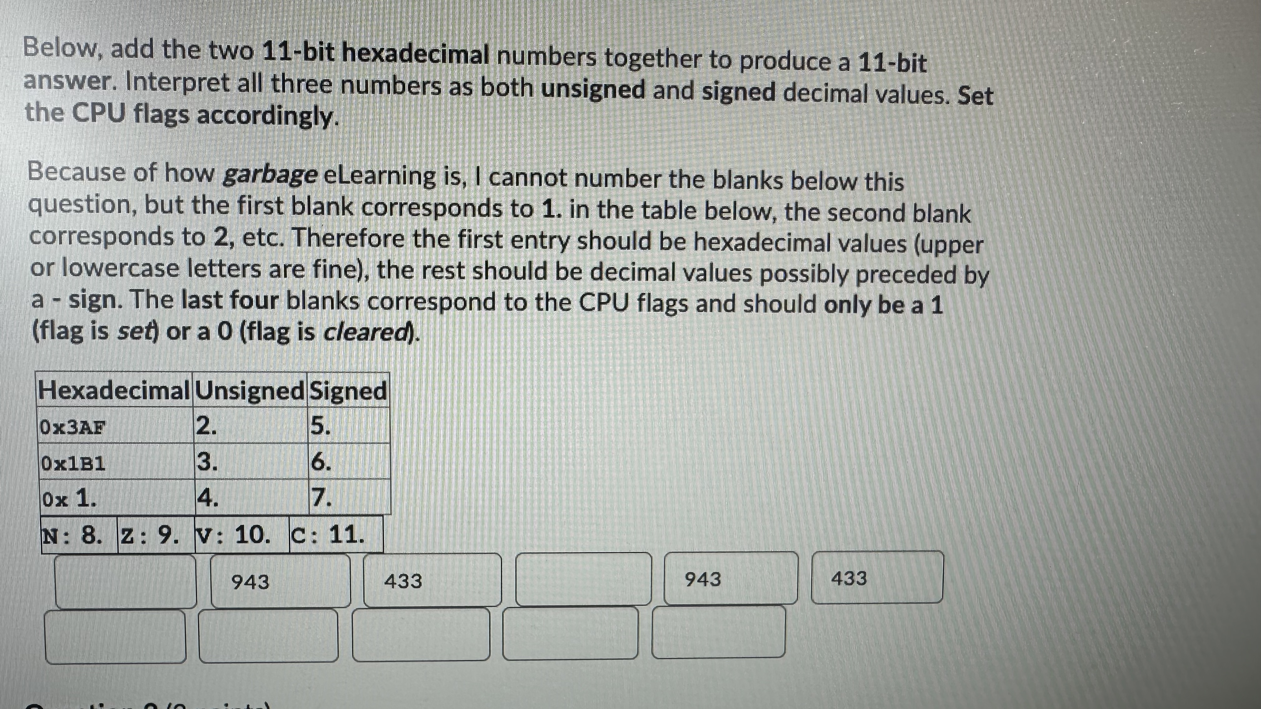 Below, add the two 1 1 - bit hexadecimal numbers