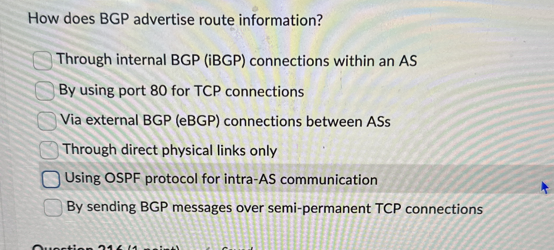 How does BGP advertise route information? Through