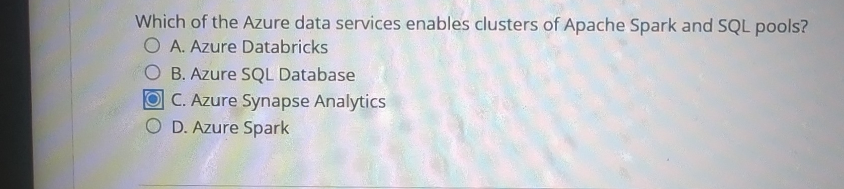 Which of the Azure data services enables clusters