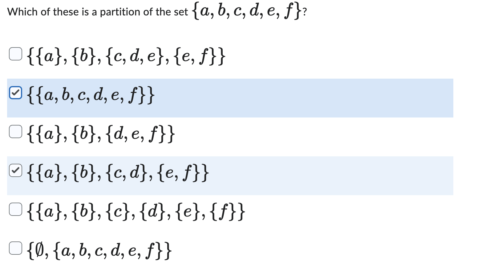 Which of these is a partition of the set { a , b