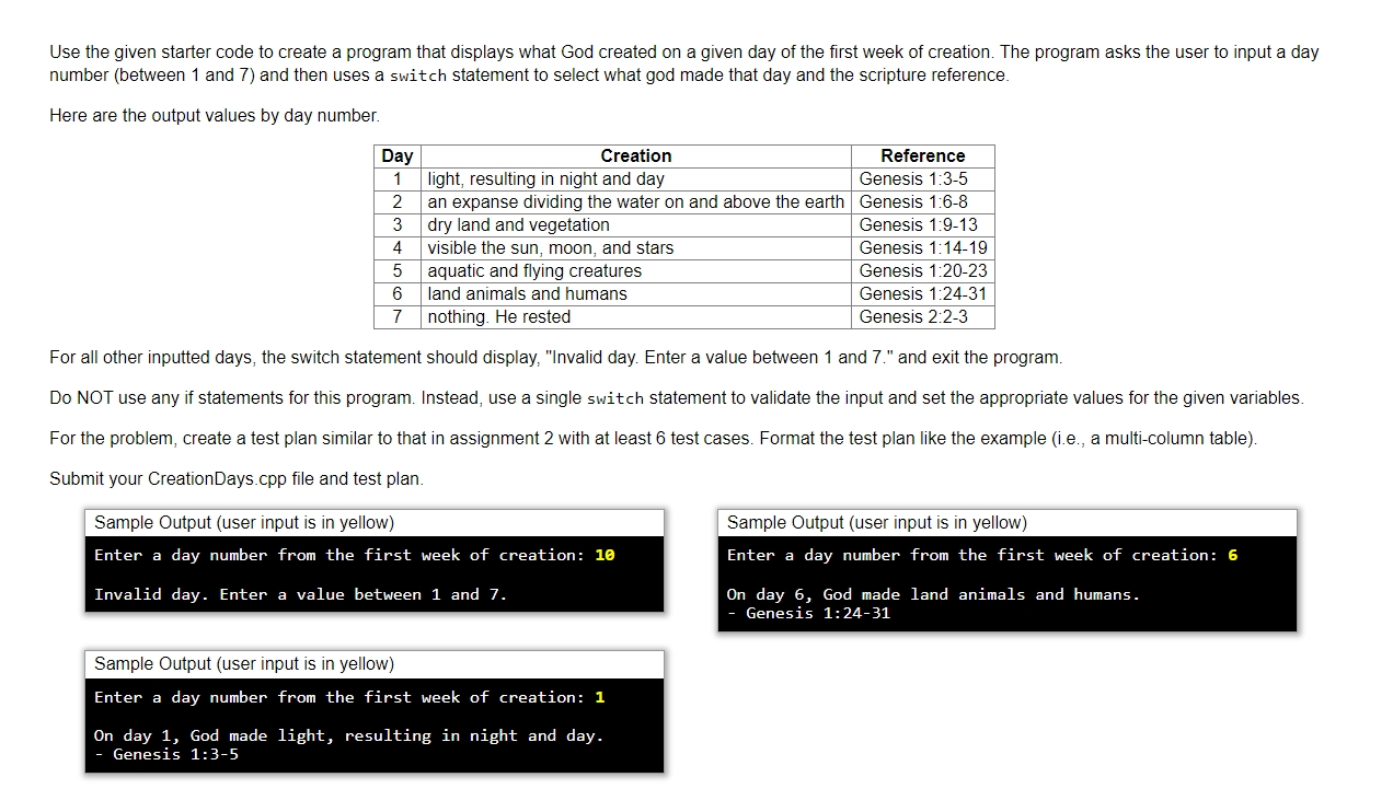 Use the given starter code to create a program
