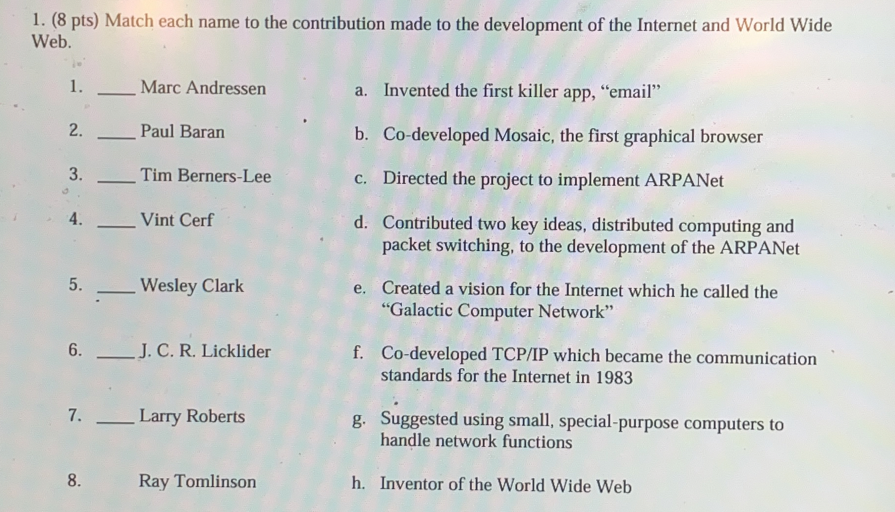 Match wach name to the contribution made to the