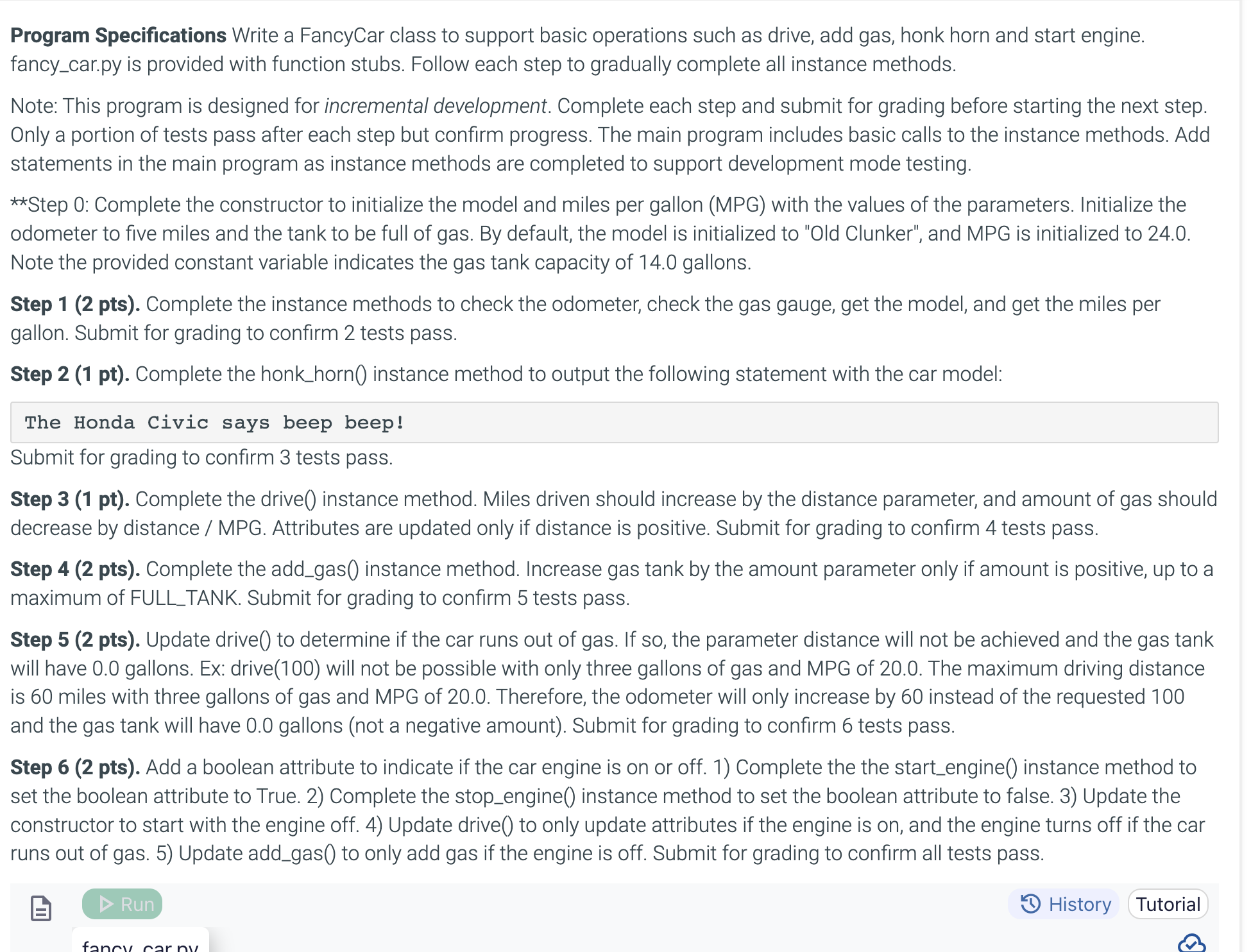 python Program Specifications Write a FancyCar
