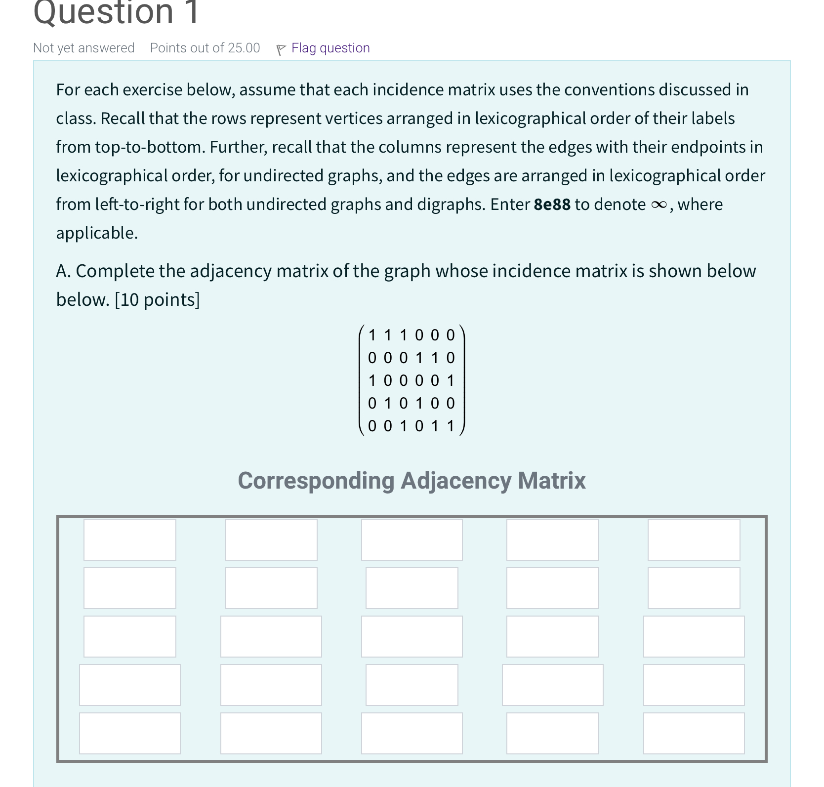 Question 1 For each exercise below, assume that