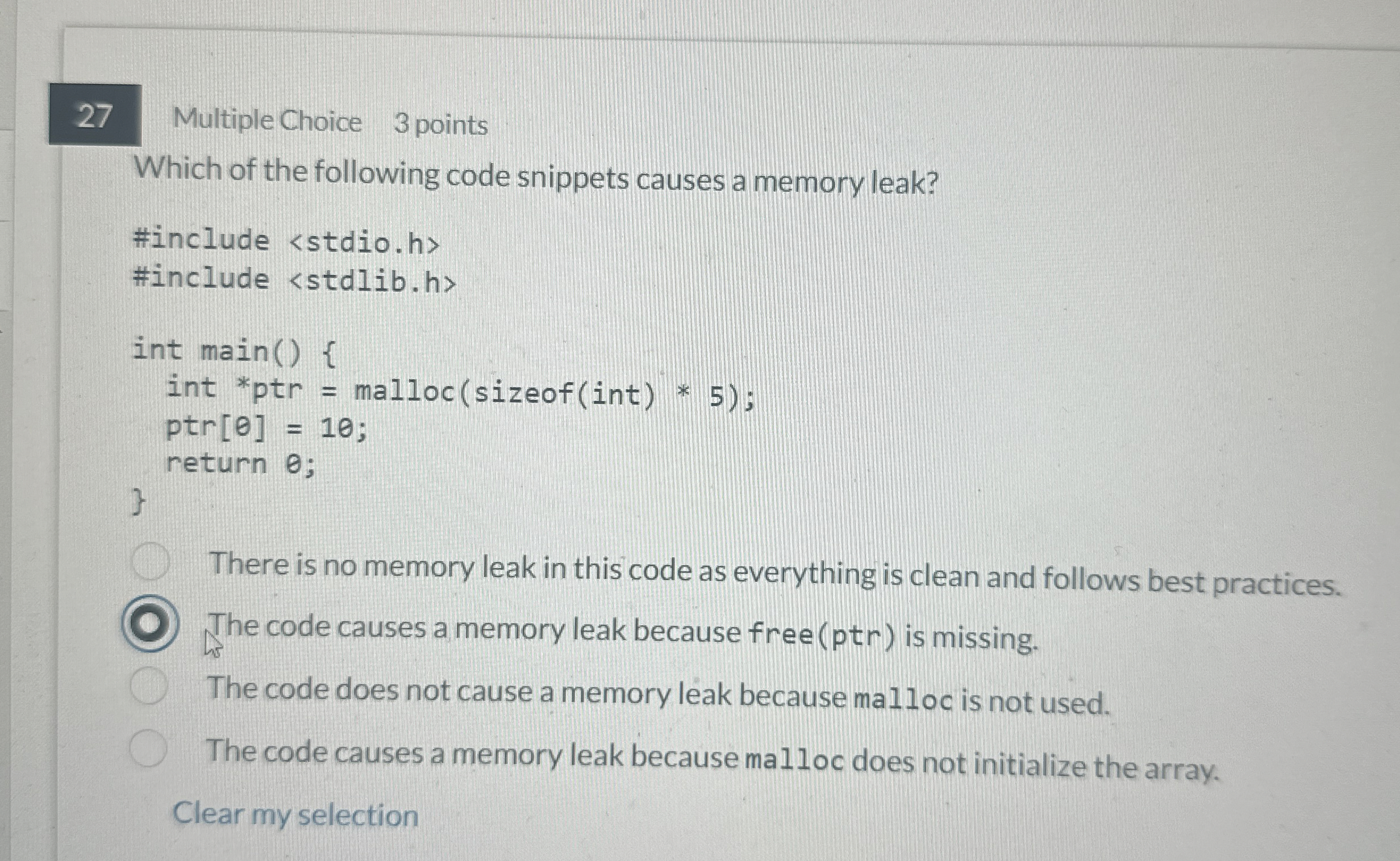 Multiple Choice 3 points Which of the following