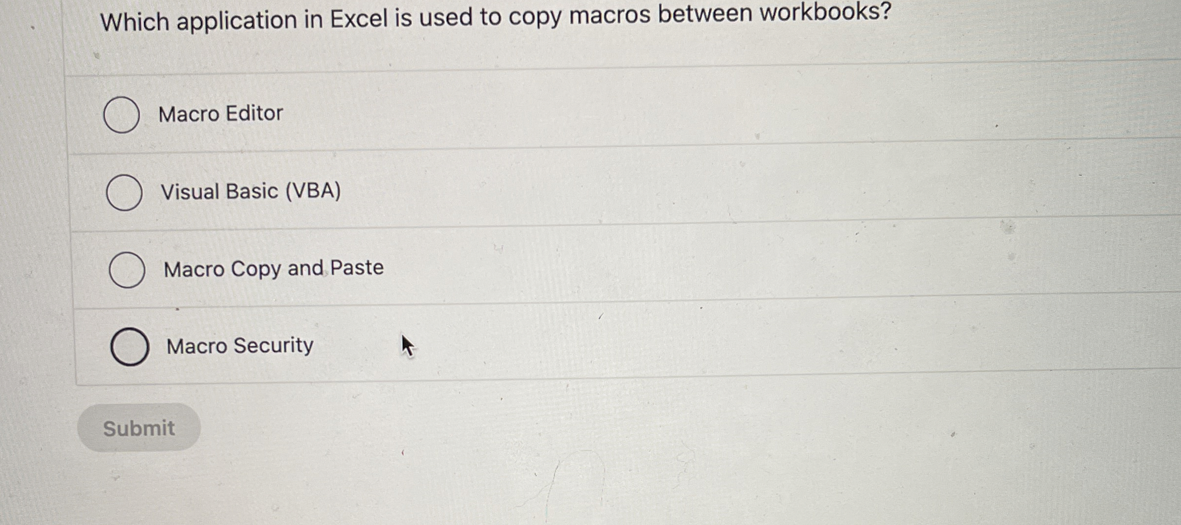 Which application in Excel is used to copy macros