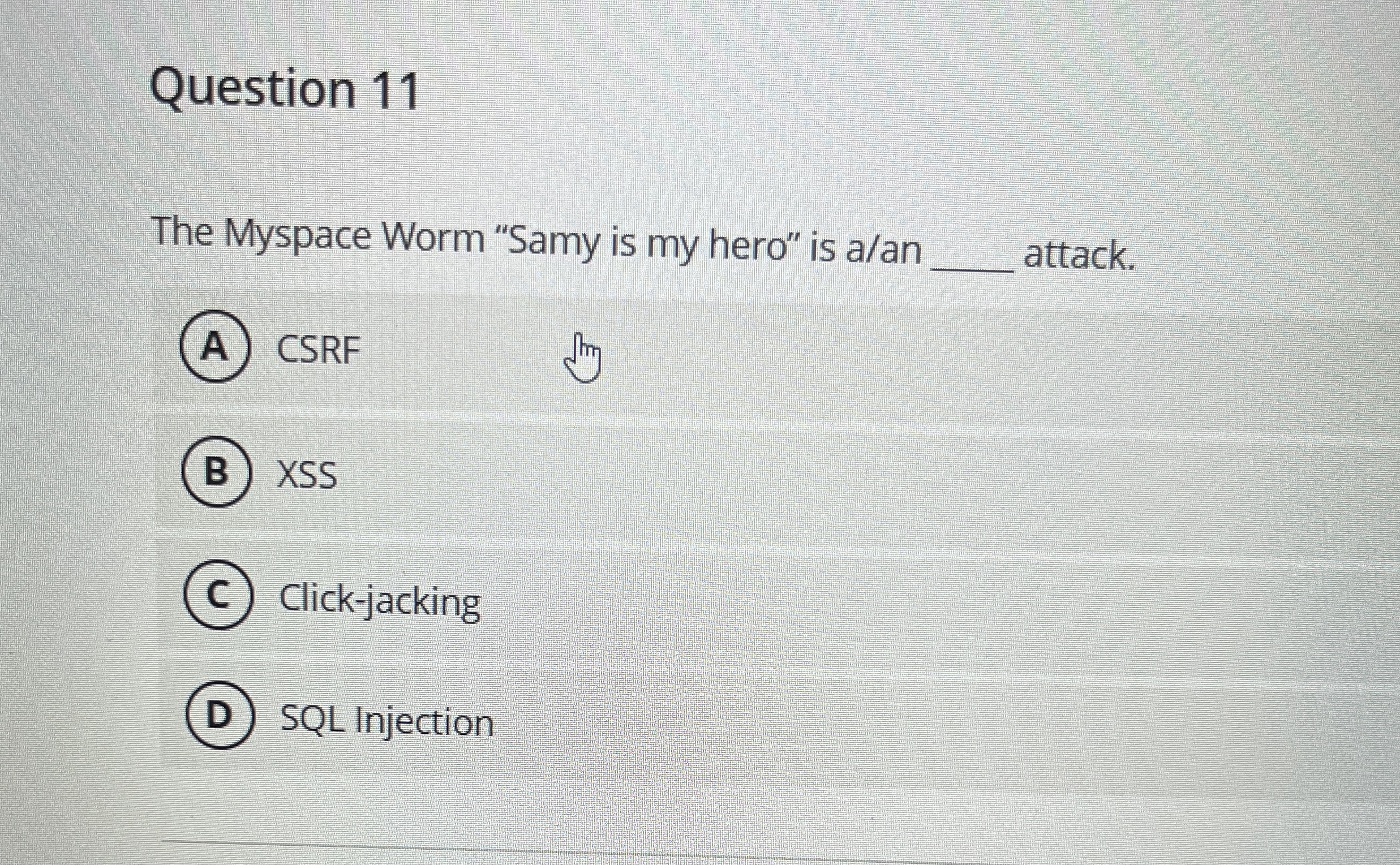 Question 1 1 The Myspace Worm "Samy is my hero"