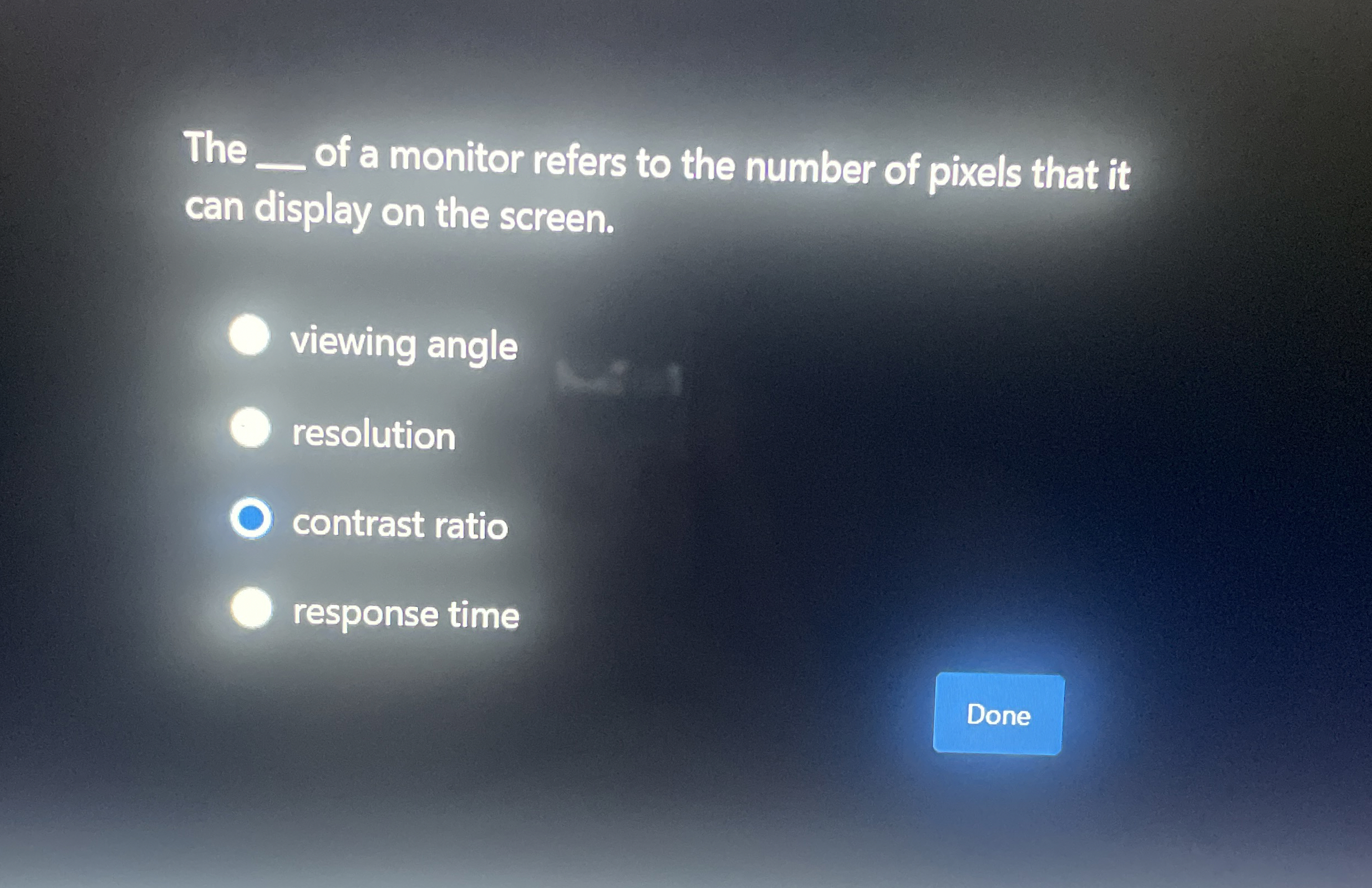 The of a monitor refers to the number of pixels