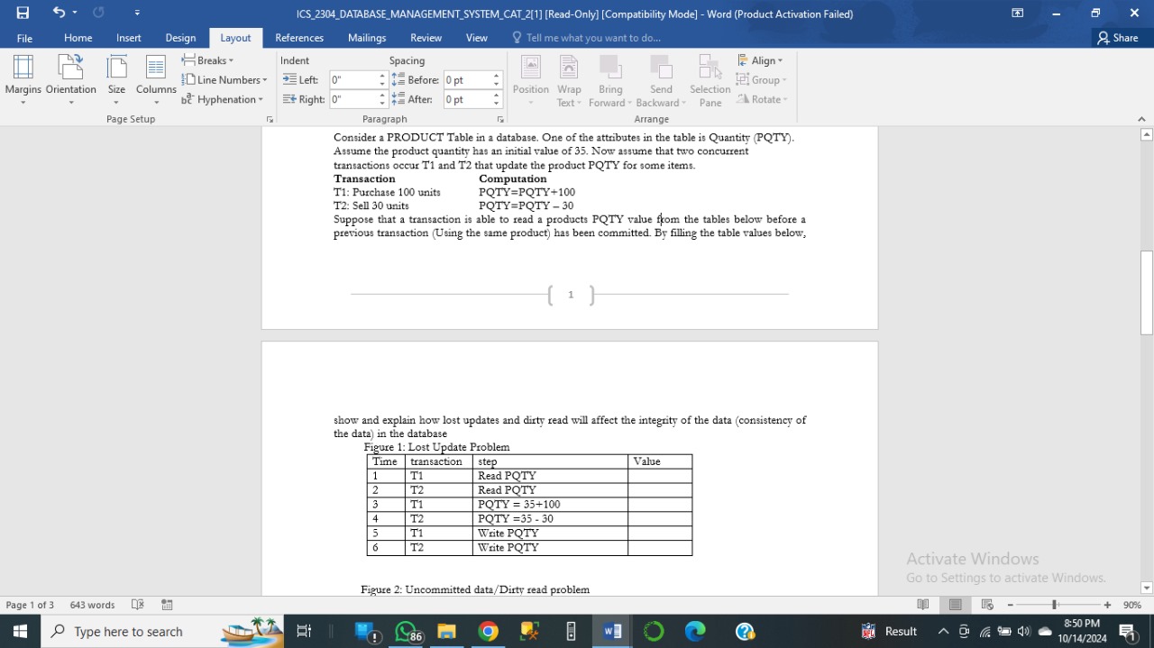 Consider a PRODUCT Table in a database. One of