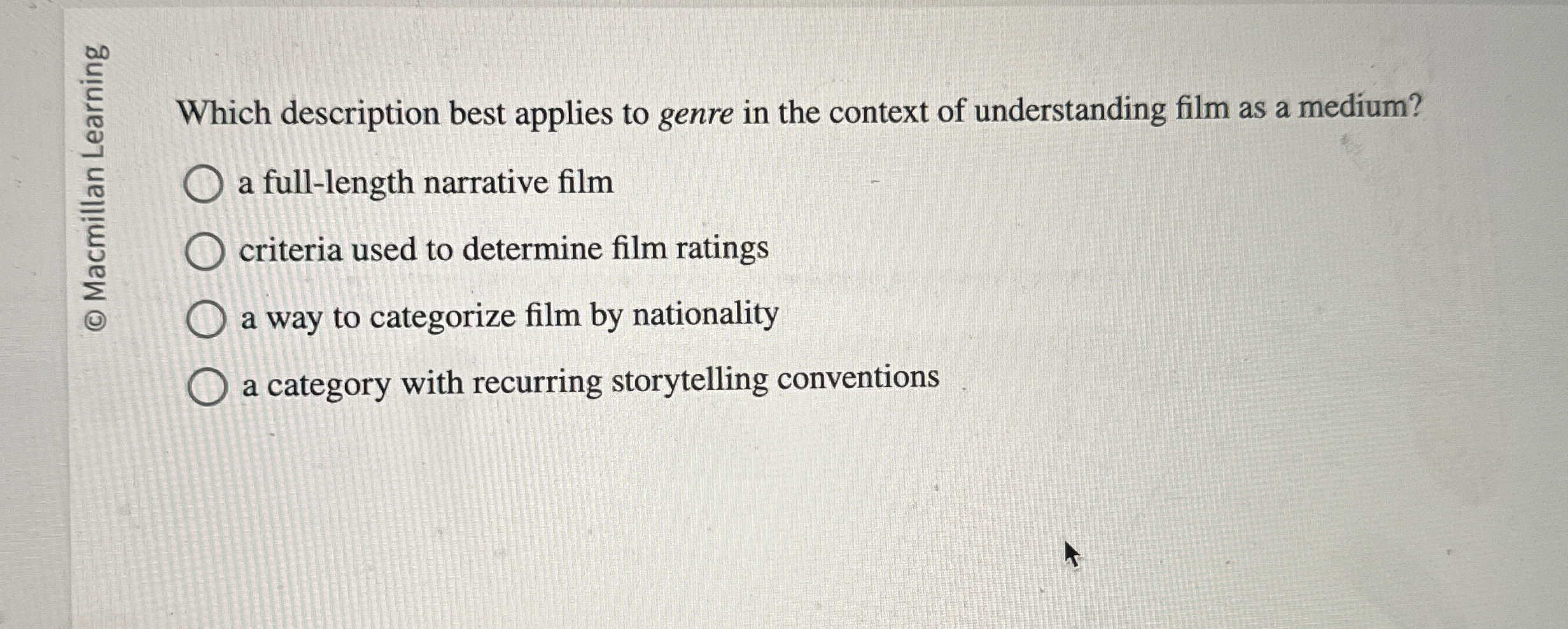 Which description best applies to genre in the