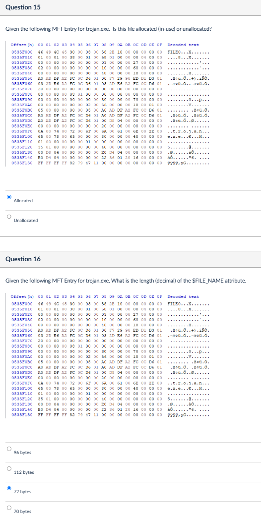 Given the following MFT Entry for trojan.exe. Is