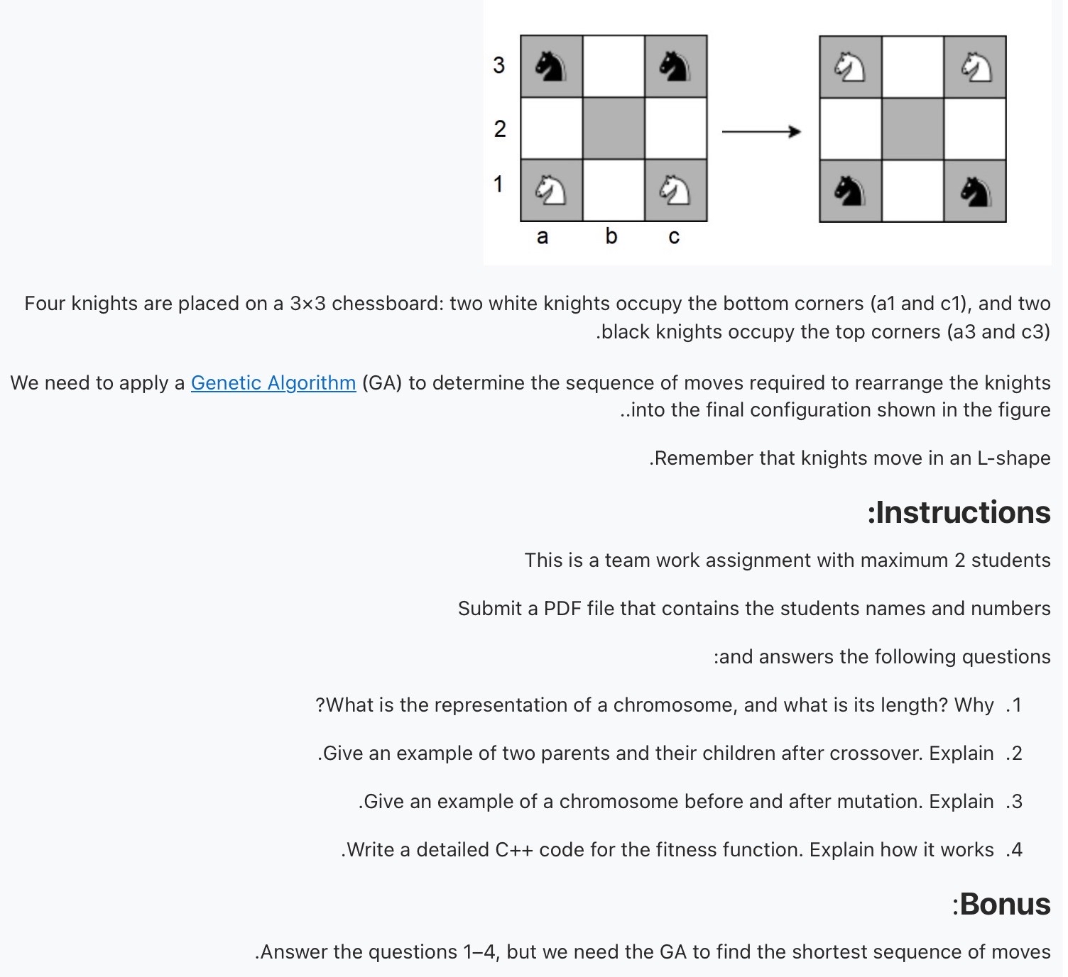 Four knights are placed on a 3 3 chessboard: two