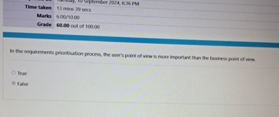 In the requirements prionitisation process, the