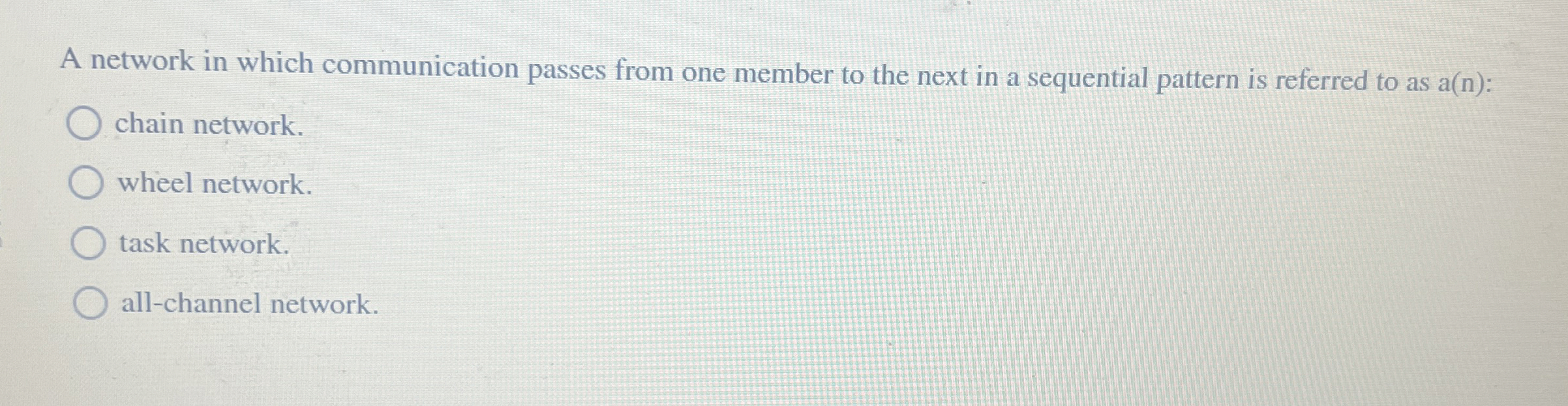 A network in which communication passes from one