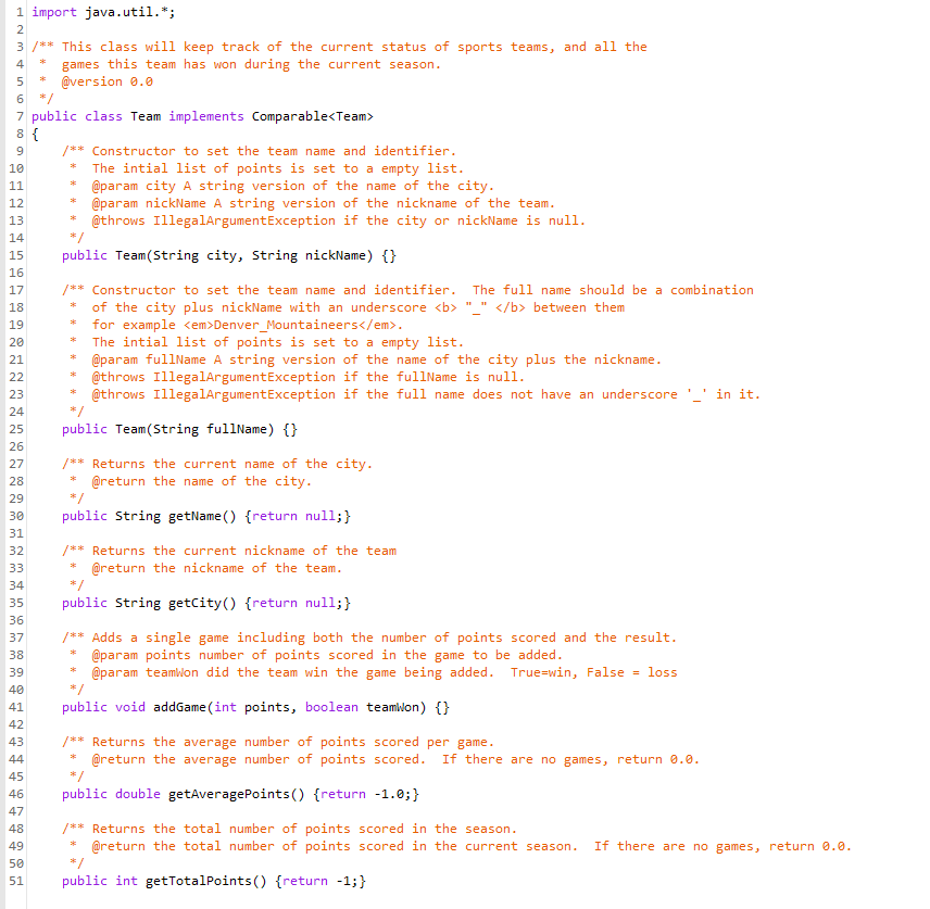 here i have a unit test called TeamTest.java and