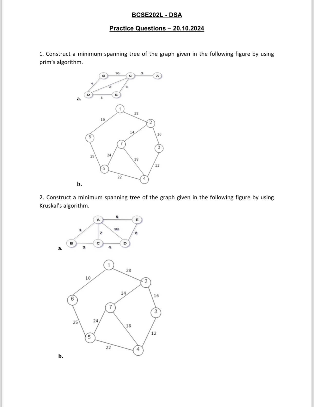 BCSE 2 0 2 L - DSA Practice Questions - 2 0 . 1 0