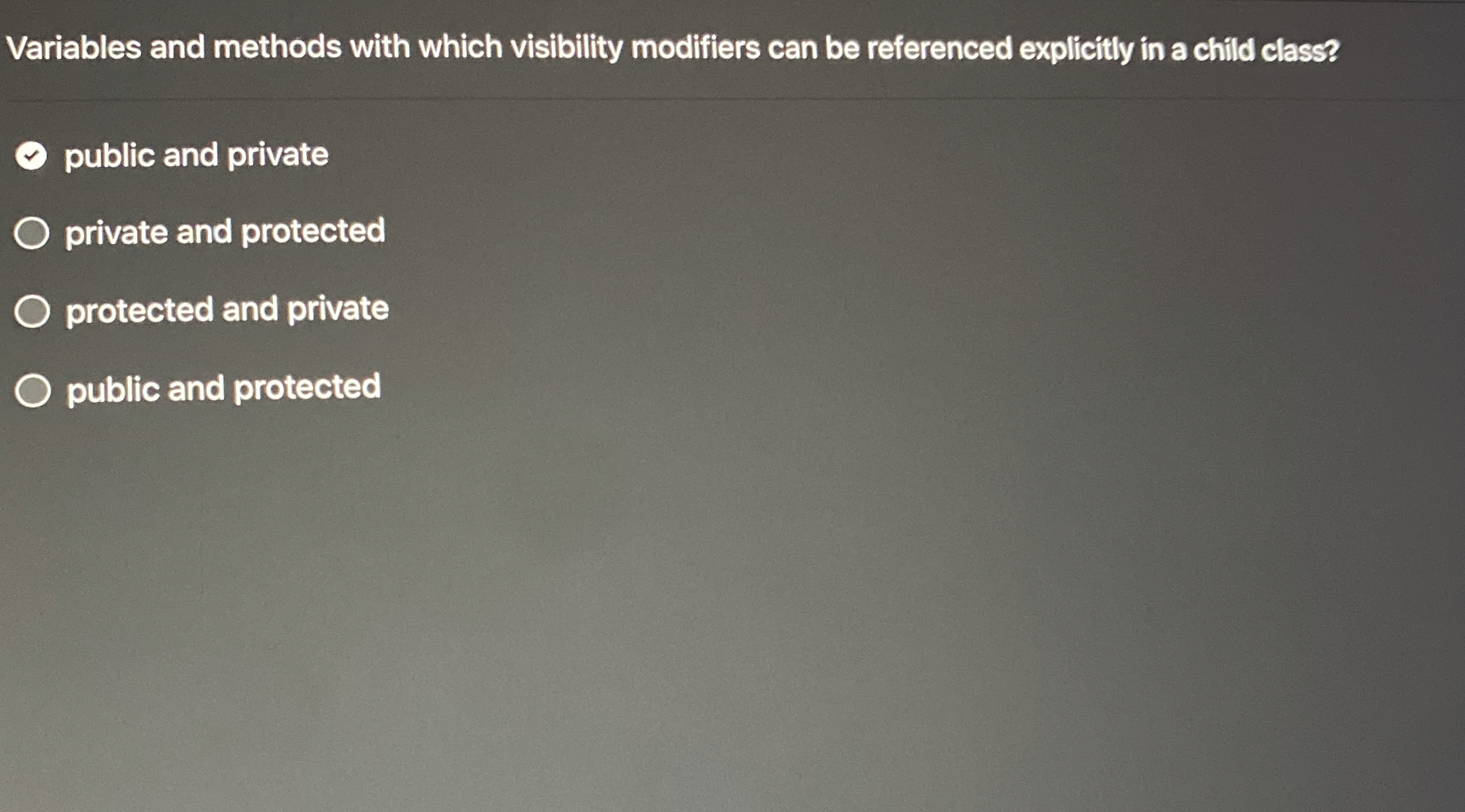 Variables and methods with which visibility
