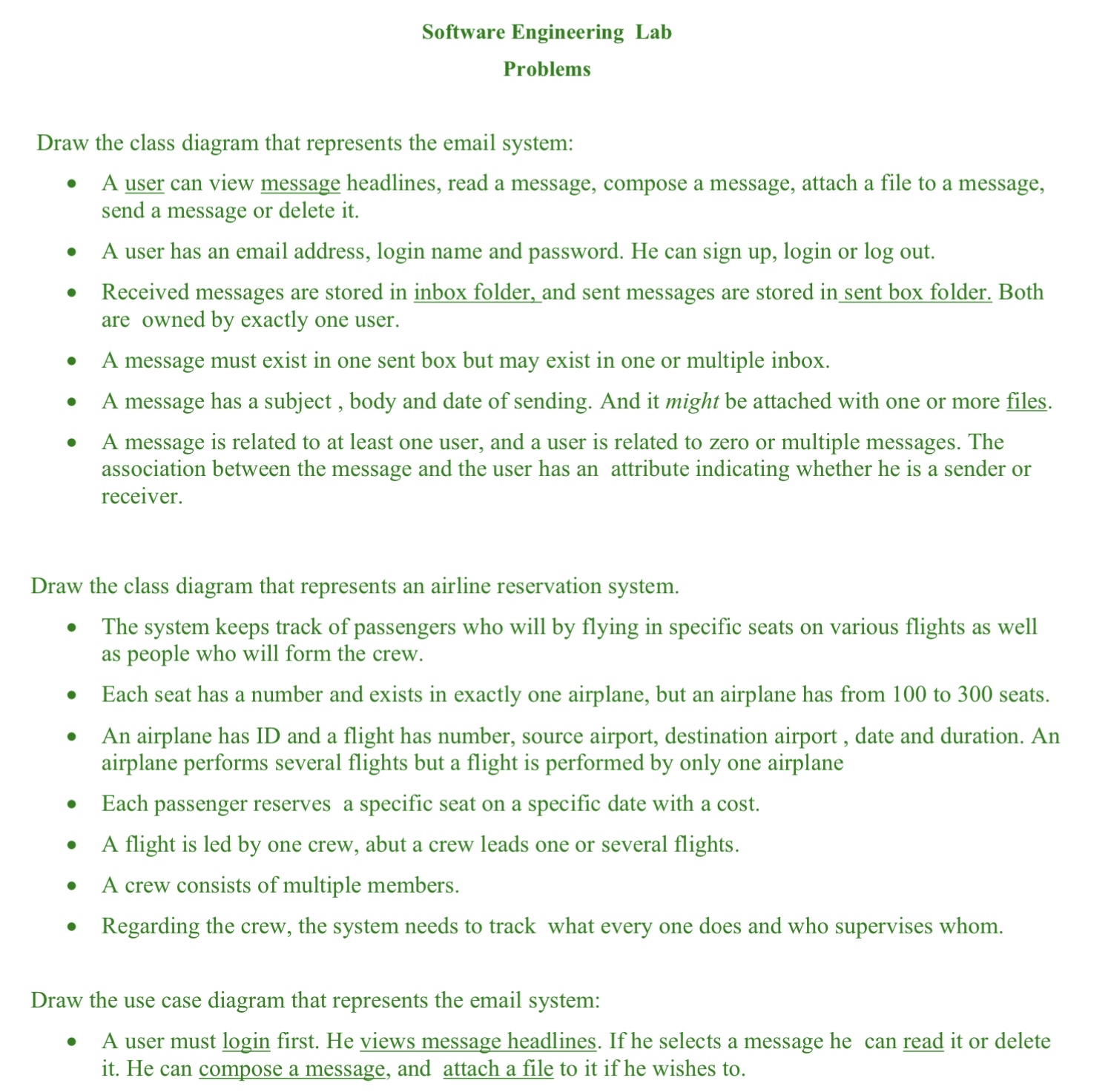 Software Engineering Lab Problems Draw the class