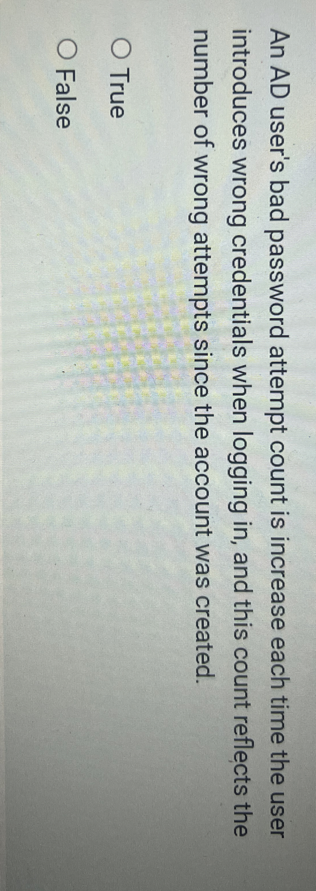 An AD user's bad password attempt count is