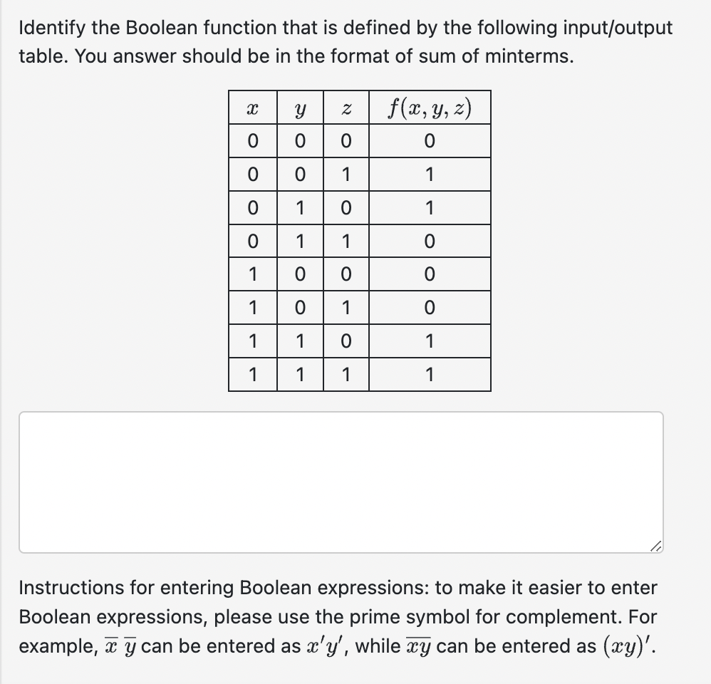 Identify the Boolean function that is defined by