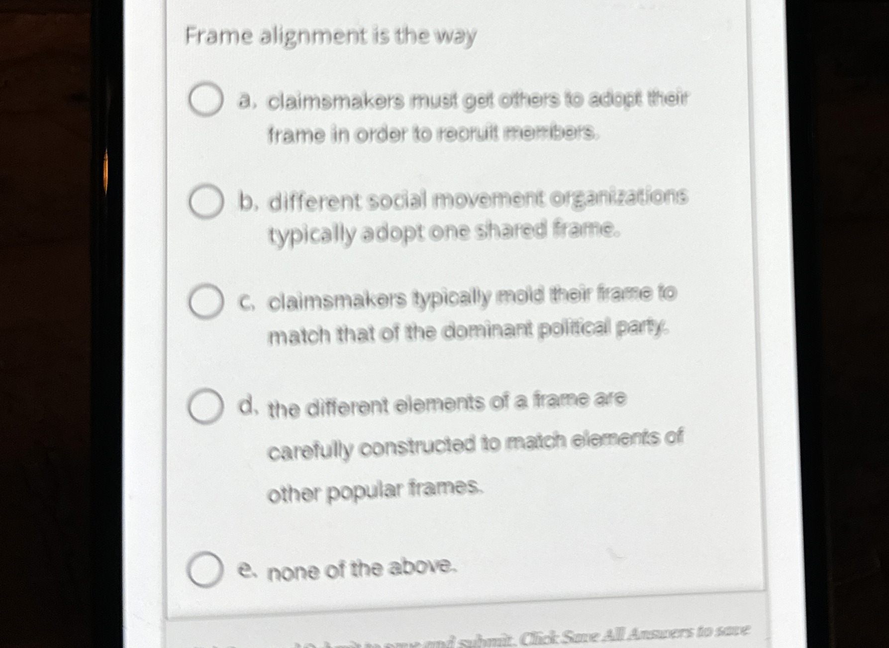 Frame alignment is the way a . claimsmakers must